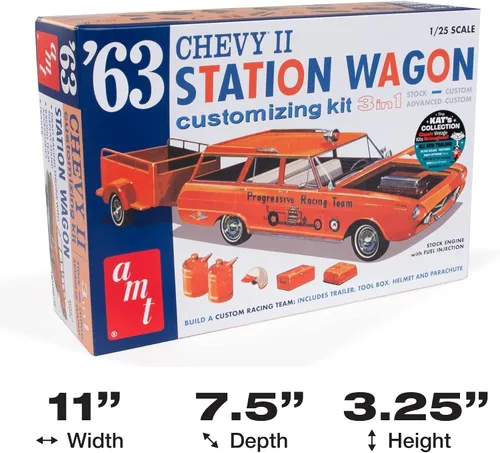 Vista 5 de AMT 1963 Chevy II Station Wagon w/Trailer Kit de modelo a escala 1:25
