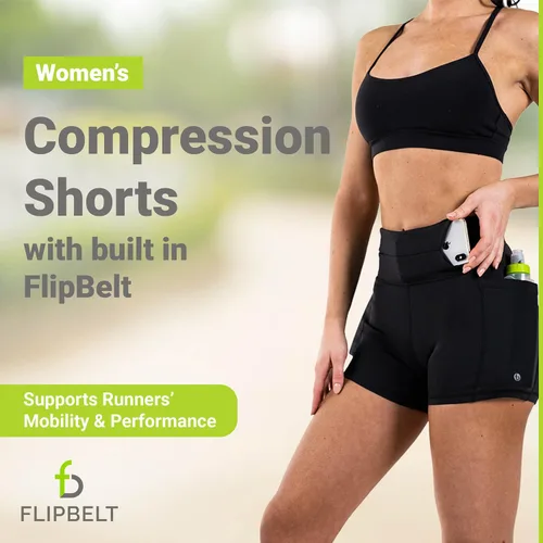 Vista 2 de FlipBelt Pantalones cortos de compresión de cintura alta para mujer con bolsillos para mujer, pantalones cortos de entrenamiento, fitness, correr