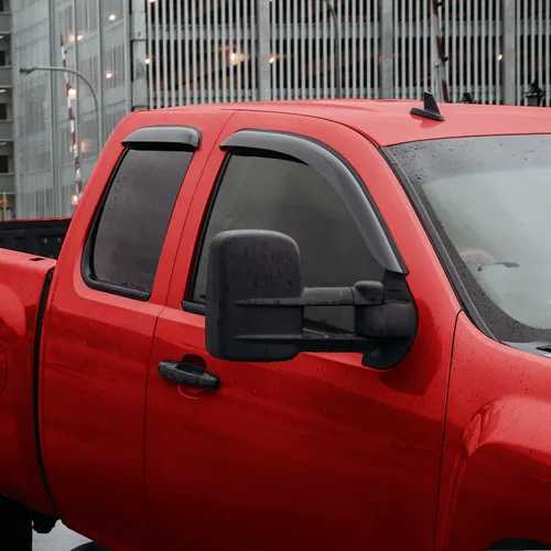 Vista 2 de Voron Glass Protectores de lluvia extra duraderos con cinta adhesiva para Chevrolet (Chevy) Silverado 2500HD/3500HD 2007-2014 cabina extendida Negro