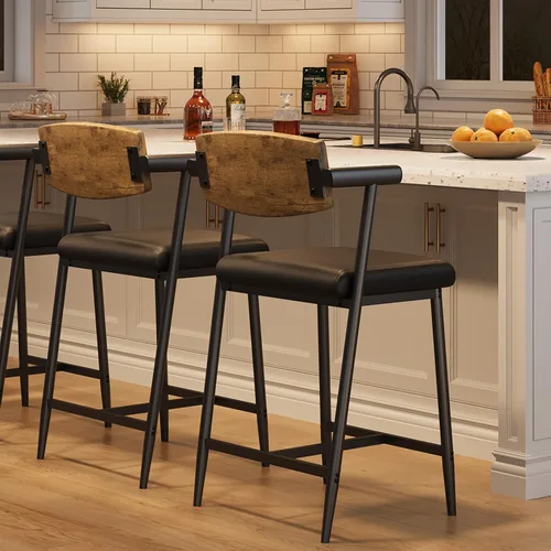 Vista 17 de IDEALHOUSE Juego de 2 taburetes de bar de altura de mostrador con brazos, taburetes de bar tapizados de 26 pulgadas con respaldo, asiento más ancho