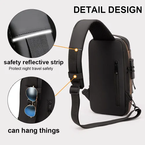 Vista 5 de Anti theft Crossbody Sling Bag,Waterproof Chest Daypack with USB Charging, Shoulder Backpack for Men