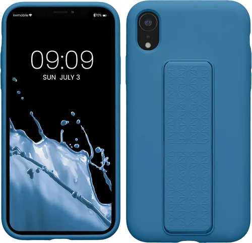 Vista 13 de kwmobile Funda compatible con Apple iPhone XR - Funda con correa de mano y revestimiento de silicona TPU suave - Azul Báltico