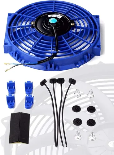 Vista 14 de 7 "pulgadas universal delgado ventilador push pull radiador eléctrico refrigeración 12V kit de montaje negro
