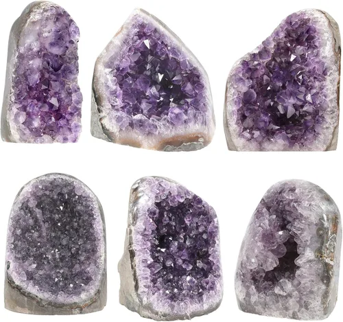 Vista 21 de SUNYIK - Racimo de amatista natural, piedra preciosa en bruto curativa con puntas de cristales, drusa de cuarzo, geoda de mineral, esfera