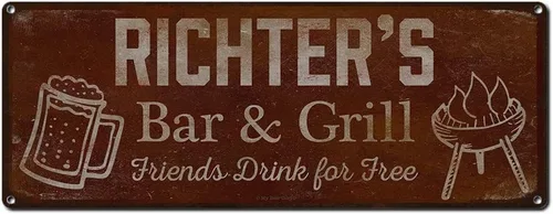 Vista 32 de Adam's Bar and Grill Friends Drink for Free, cartel de aluminio de 5.75 x 15.5 pulgadas, accesorios personalizados para bar y decoración de pared