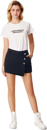 Vista 5 de Floerns Falda pantalón de mezclilla asimétrica con botones delanteros para mujer