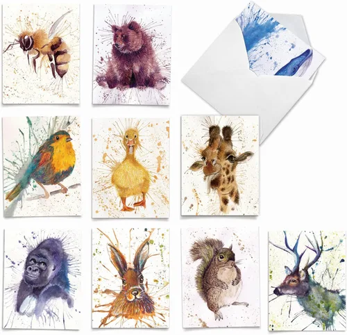 Vista 12 de Best Card Co - Juego de 10 tarjetas de notas surtidas con sobres, caja de acuarela para animales amantes de los animales, AM6670OCB-B1x10