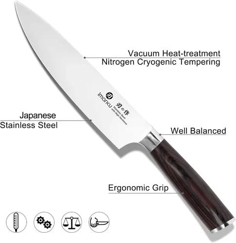 Vista 3 de Imarku cuchillo de chef de 25,40 cm, cuchillo de cocina de acero alemán rico en carbono con mango ergonométrico