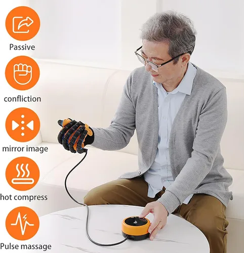 Vista 3 de Guante robot de rehabilitación de ambas manos, dispositivo de entrenamiento de fuerza de los dedos para hemiplejia cerebral, fuerza ajustable