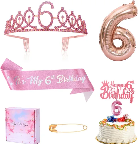 Vista 13 de Banda y Tiara de Cumpleaños de 5 Años con Vela, Banda de Cumpleaños de "Es Mi Cumpleaños" con Corona de Diamantes de Imitación y Globo para Niñas