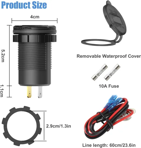Vista 7 de Hapytrip - Salida USB de 12 voltios de 12 voltios, puerto doble de carga rápida 3.0 y USB C PD3.0, enchufe de cargadores de batería de coche