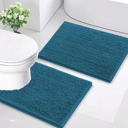 Vista 99 de Juego de alfombras de baño Smiry de 2 piezas, suave alfombra absorbente de chenilla y juego de alfombra en forma de U para inodoro, alfombra de baño
