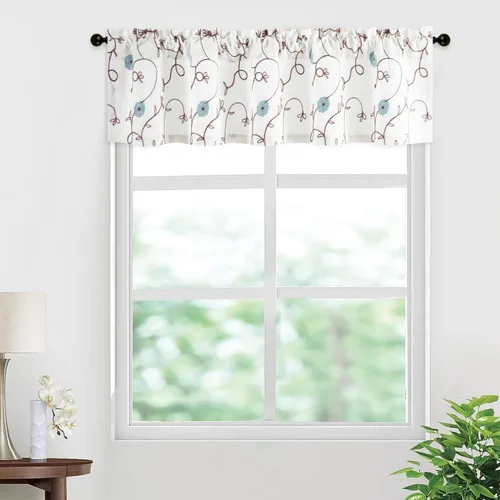 Vista 25 de VOGOL Cortinas de Nivel para Cocina para Ventana, Flores Azules y Enredaderas Bordadas Cortina de 24 Pulgadas de Largo, Cortinas Cortas Tratamiento