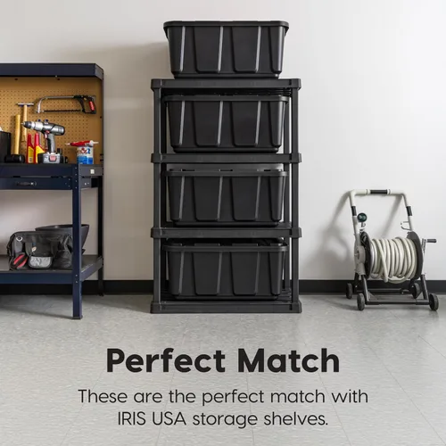 Vista 6 de IRIS USA, Inc. - Contenedor organizador grande de plástico de 27 galones con tapa duradera y hebillas de cierre seguras, color negro / negro