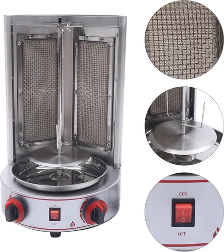 Vista 4 de Shawarma Machine 1600W 110V Máquina eléctrica de asador vertical Doner de gas Kebab Máquina de asador vertical con 2 quemadores (Stock de EE. UU.)