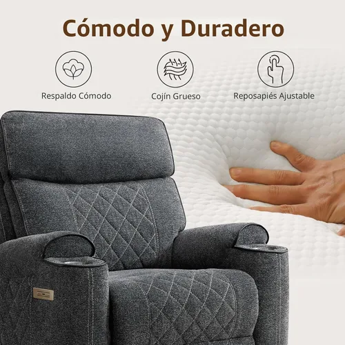 Vista 5 de EBELLO Sofá reclinable eléctrico de tela, sofá reclinable de dos plazas con portavasos, puertos de carga USB tipo C y espacio de almacenamiento, 2