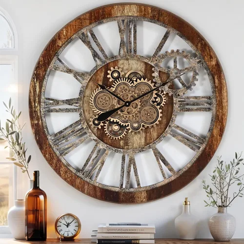 Vista 13 de ImprovingLife The Gears Clock - Reloj de pared con engranaje móvil real de 36 pulgadas, estilo vintage, industrial, de gran tamaño, rústico