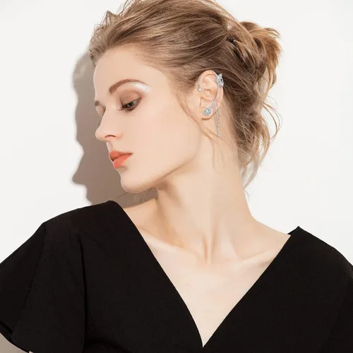 Vista 4 de Aretes de mariposa para mujer, de plata de ley, con diamantes de imitación, sin perforar, con clips de mariposa para mujer, Plata, Circonia cúbica