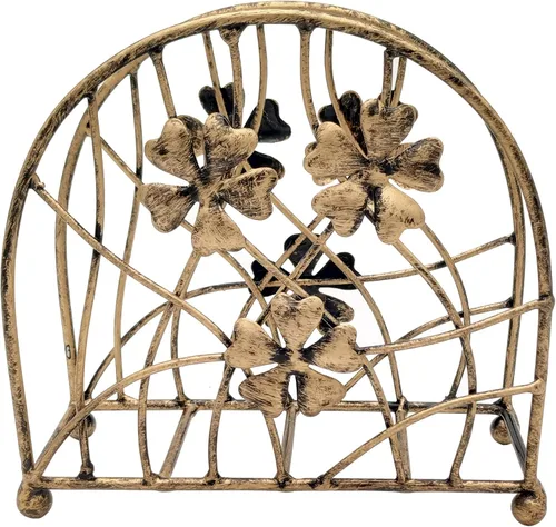 Vista 6 de Servilletero de mesa, diseño de pétalos y ramas florales de bronce antiguo, dispensador de pañuelos independiente