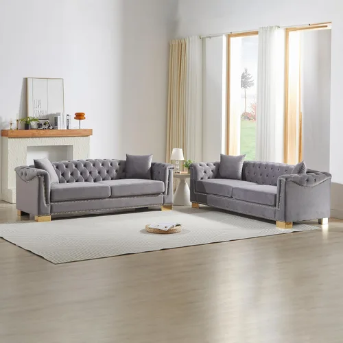 Vista 12 de Harper & Bright Designs Sofá Chesterfield de terciopelo de 62 pulgadas de dos plazas, moderno y clásico con brazo enrollado con botones y decoración