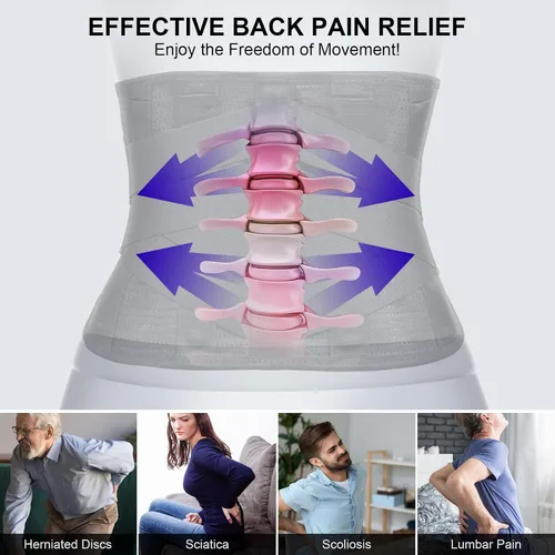 Vista 2 de Soporte lumbar con 7 soportes de metal, cinturón de soporte lumbar transpirable con correas ajustables dobles para comodidad personalizada, alivia