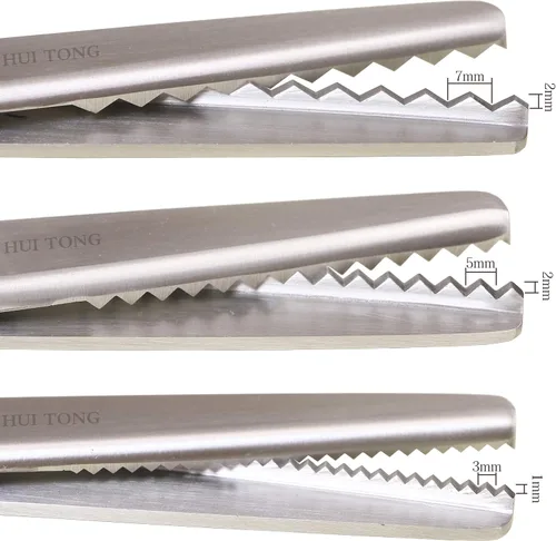 Vista 6 de Hui Tong Tijeras para Rosar Fuertes y Afiladas para Tela, Tijeras para Rosar Dentadas y Festoneadas, 3mm, 5mm, 7mm (Dentadas 3mm)