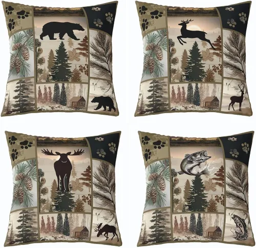 Vista 26 de Feelyou Fundas de Almohada Decorativas de León 16"x16" Juego de 4 Funda de Cojín Suave de Tigre Decoración de Lobo Funda de Almohada de Leopardo