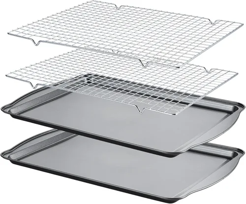 Vista 12 de Bandeja para hornear con rejilla de enfriamiento, bandeja de acero al carbono de 17 x 11 x 0.5 pulgadas para hornear [1 hoja + 1 rejilla], bandeja