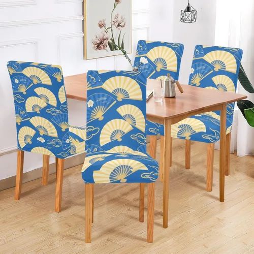 Vista 6 de Blue and Gold Sun Folding Fan Decorative Chair Covers for Wedding for Bedroom Anti-Dust Anti-Slip Chair Covers fundas para sillas de comedor Set of 4