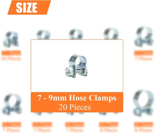 Vista 3 de HELIFOUNER 20 piezas de abrazaderas de manguera de inyección de combustible estilo mini de 7-9mm, abrazaderas ajustables de tubo de clip de manguera