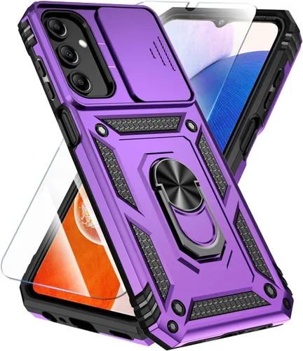 Vista 18 de SunStory Funda compatible con Samsung Galaxy A17 5G con protector de pantalla HD, cubierta de cámara deslizante y soporte de anillo giratorio, a
