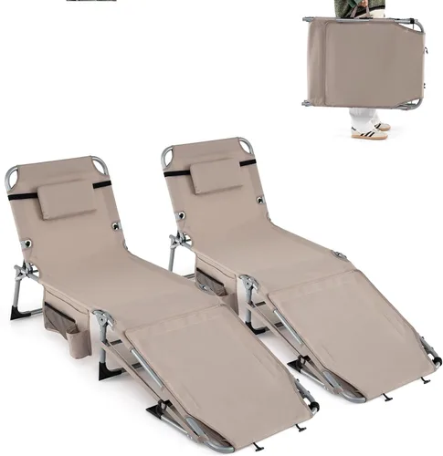Vista 13 de Goplus Silla de bronceado con agujeros para brazos faciales, silla portátil para tomar el sol con respaldo de 4 niveles y almohada para la cabeza