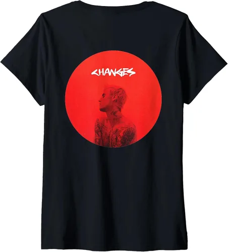 Vista 3 de Camiseta con cuello en V para mujer Justin Bieber Red Circle Changes