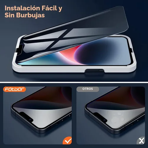 Vista 4 de Fotbor Compatible con 2 protectores de pantalla de privacidad para iPhone 14 Plus + 2 protectores de lente de cámara, vidrio templado inastillable