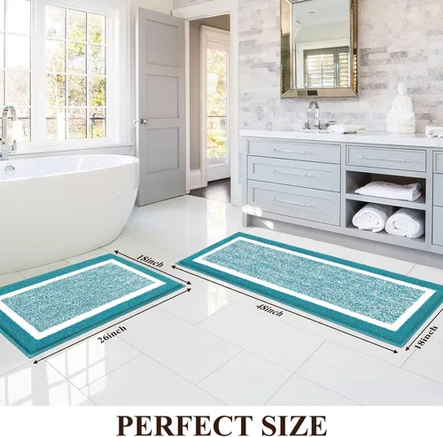 Vista 2 de Pauwer Juego de baño, alfombras de baño antideslizantes, alfombras de ducha absorbentes para suelo de baño, bañera y ducha, color azul aguamarina