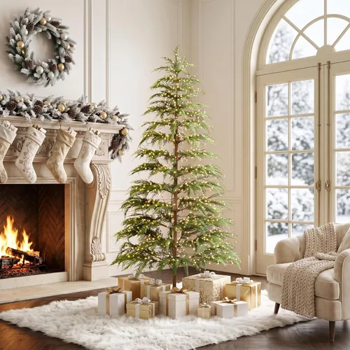 Vista 9 de BOLUO Árbol de Navidad de 6 pies con luces, árbol de ciprés artificial