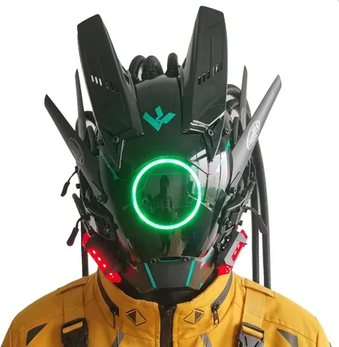 Vista 10 de KYEDAY Máscara punk cosplay para hombres, luz redonda con trenzas máscara Cosplay Halloween Fit fiesta festival música accesorios