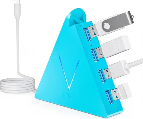 Vista 12 de FlyingVHUB Hub USB 3.0 de 4 puertos, torre concentrador USB con cable extendido de 2 pies, divisor USB para laptop, PC, PS4, PS5, Xbox, mouse