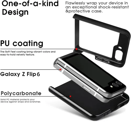 Vista 2 de X-level Funda para Samsung Galaxy Z Flip 6, delgada funda delgada de piel sintética para teléfono, TPU suave, a prueba de golpes, protección Negro