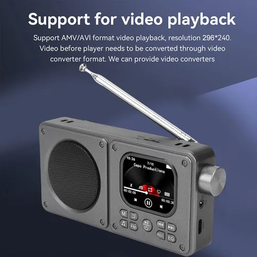 Vista 2 de Jectse Radio digital, radio de vídeo AM FM 2.01 pulgadas pantalla MP3 MP4 reproductor 5.4 altavoz, portátil recargable con conector para auriculares
