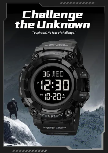 Vista 3 de Reloj de pulsera digital con esfera grande para hombre reloj de cuenta regresiva impermeable con luz LED 5 bar
