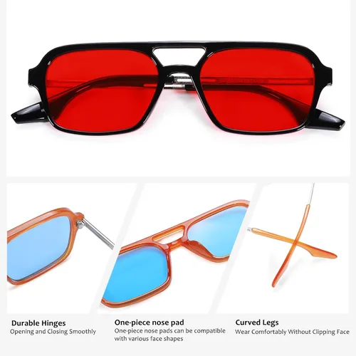 Vista 4 de NULOOQ Lentes de sol planos estilo aviador retro de los años 70 para mujeres y hombres, lentes de sol cuadrados vintage con marco pequeño