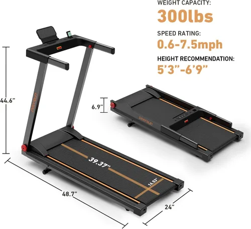 Vista 2 de DeerRun Caminadora plegable para el hogar con 6% de inclinación manual y manubrio, almohadilla plegable compacta para caminar, trotar y correr
