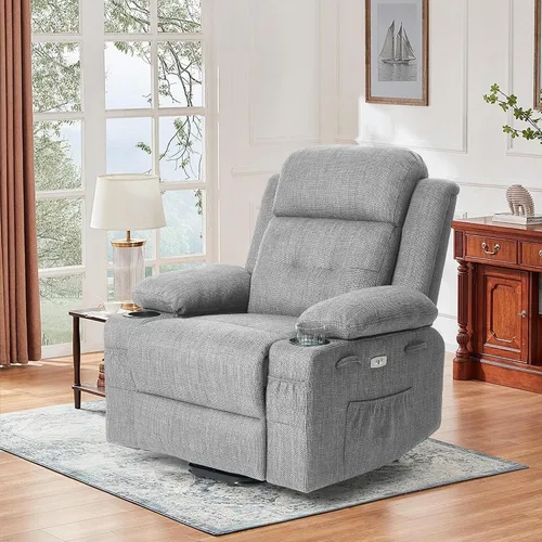 Vista 9 de Silla reclinable eléctrica para personas mayores con masaje y calor, piel sintética, reclinable eléctrico con puertos USB, portavasos, bolsillos