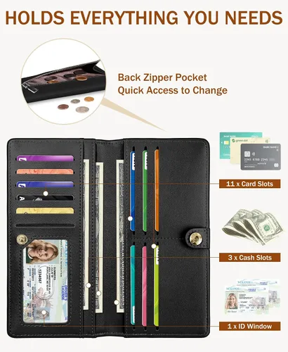 Vista 3 de Immaturus Cartera de Mujeres, Carteras de Tarjetas delgadas con bloqueo RFID, Organizador de Tarjeta de Crédito de Cuero PU doble con cremallera