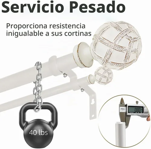 Vista 3 de Ycolnaefllr - Barra de cortina doble blanca de 28 a 48 pulgadas, resistente y ajustable Weathered White