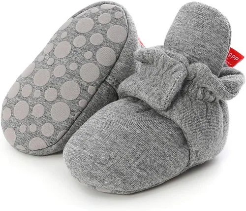 Vista 53 de Botines de forro polar para bebés, niños y niñas, pantuflas antideslizantes con agarre suave, zapatos de calcetín para recién nacidos, cuna