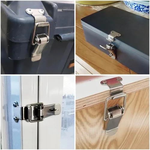 Vista 5 de 4PCS 2.283 in 90 grados de ángulo recto de acero inoxidable caja de herramientas capó pestillos de resorte cargado gatillo cierre cierre hebilla
