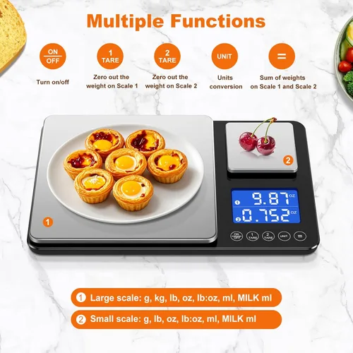 Vista 11 de KUAIVO Báscula de cocina de doble plataforma de 0.001 oz/33 libras, peso digital, gramos y onzas, báscula de cocina de dos precisiones para pan