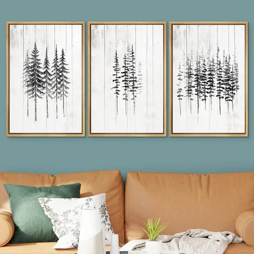 Vista 250 de SIGNWIN Lienzo enmarcado para pared, juego de arte de collage de hojas transparentes en blanco y negro, ilustraciones de naturaleza silvestre, arte